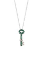 Effy 14k White Gold Diamond & Emerald Key Pendant Necklace