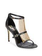 Vince Camuto Signature Marston Chain-trimmed Embossed Leather Sandals