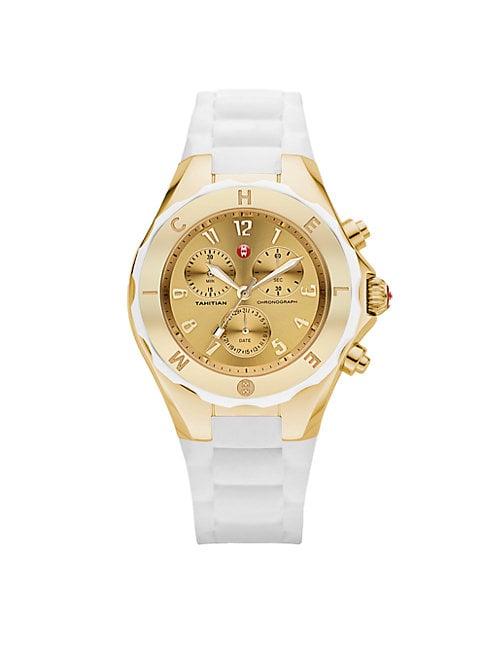 Michele Silicone & Goldtone Stainless Steel Chronograph Watch/white