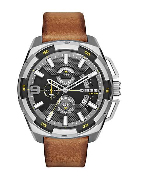 Diesel Dz4393 Heavyweight Stainless Steel And Leather Watch