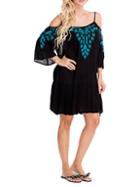 La Moda Clothing Embroidered Cold-shoulder Beach Dress