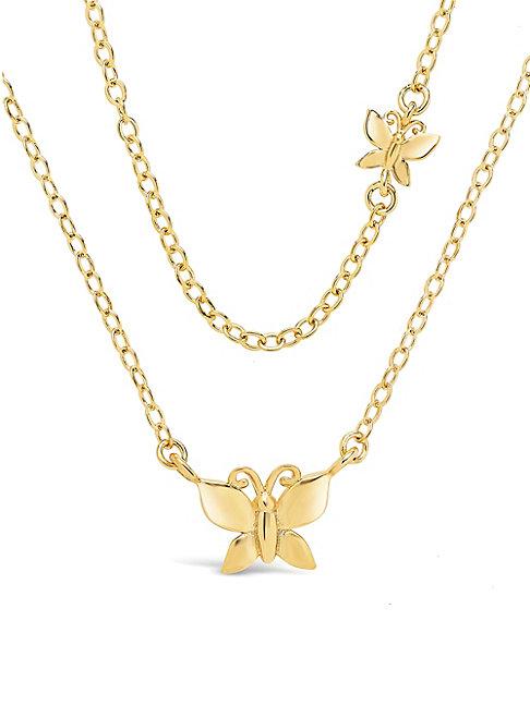 Sterling Forever Butterfly Two-tier 14k Goldplated Necklace
