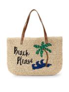 Marabelle Embroidered Paper Straw Beach Please Graphic Tote