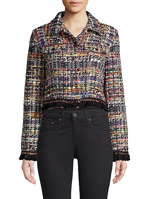 Milly Fringe & Chain Trim Tweed Jacket