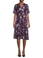 Calvin Klein Floral Chiffon Shirred-waist Dress
