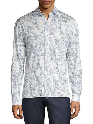 Isaia Floral Long-sleeve Linen Button-down Shirt