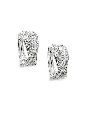 Effy Diamond And 14k White Gold Hoop Earrings
