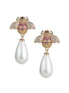 Eye Candy La Luxe White Pearl & Crystal Bee Drop Earrings
