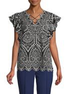 Laundry By Shelli Segal Flutter-sleeve Embroidered Top