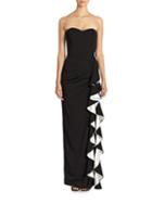 Badgley Mischka Strapless Contrast Ruffle Gown