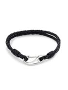 Saks Fifth Avenue Link Up Silvertone & Woven Leather Bracelet