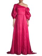 Carolina Herrera Puff-sleeve One-shoulder Silk-blend Gown