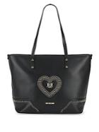 Love Moschino Bustina Logo Detailed Leather Tote