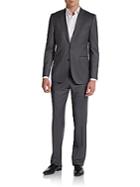 Saks Fifth Avenue Black Slim-fit Pinstriped Wool & Silk Suit