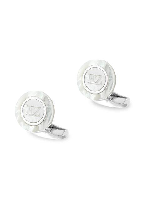 Zegna Round Sterling Silver & White Mother-of-pearl Logo Cufflinks