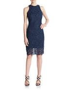 Alexia Admor Faux Leather-trimmed Lace Dress
