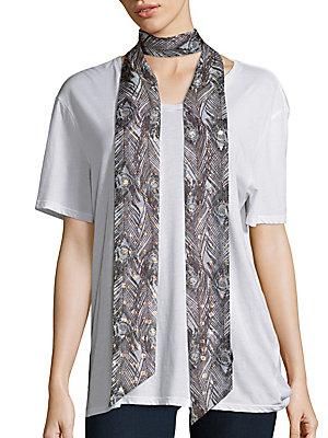 Saks Fifth Avenue Peacock Feather Print Scarf