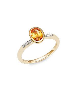 Effy 14k Yellow Gold Diamonds & Citrine Ring