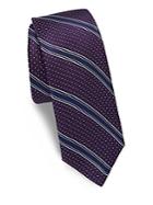 Saks Fifth Avenue Textured Weave Stripe Silk Narrow Tie
