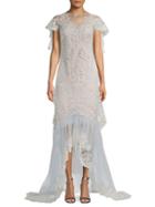 Marchesa Metallic Lace High-low Illusion Gown