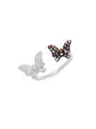 Effy 14k White Gold Diamond & Multi-tone Sapphire Butterfly Cuff Ring