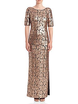 Laundry By Shelli Segal Embroidered Sequined Gown