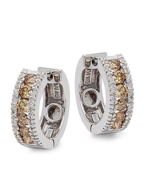 Effy 14k White Gold White & Brown Diamond Wide Hoop Earrings