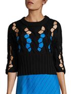 Donna Karan Chunky Merino Wool Open Cable Sweater