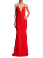 Theia Deep Plunge Crepe Gown
