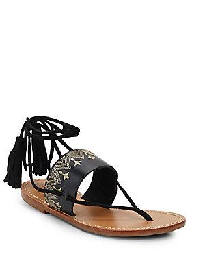 Soludos Embroidered Leather Lace-up Sandals