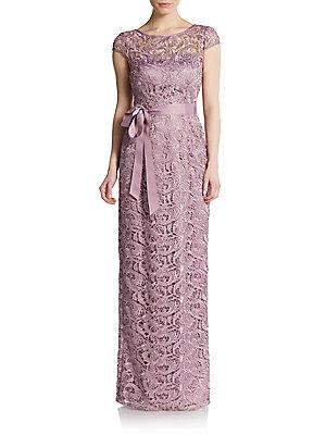 Adrianna Papell Lace Cap-sleeve Gown