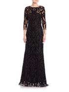 Marchesa Sequined Cut-out Velvet Gown