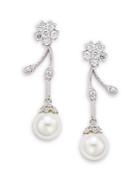 Saks Fifth Avenue 15mm Round Freshwater Pearl & Crystal Flower Drop Earrings