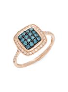 Effy 14k Rose Gold Blue & White Diamond Square Ring