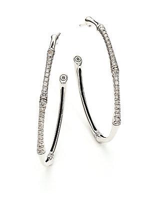 John Hardy Bamboo Diamond & Sterling Silver Hoop Earrings/1.6