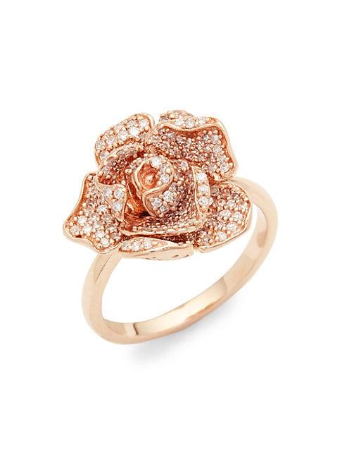 Effy 14k Rose Gold & White Diamond Flower Ring