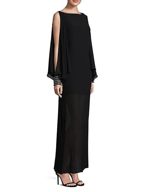 Laundry By Shelli Segal Beaded Cape Gown