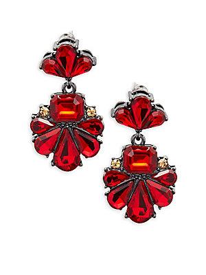 Saks Fifth Avenue Floral Formed Crystal Dangle Drop Earrings