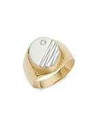 Sphera Milano Diamond 14k White And Yellow Gold Signet Ring