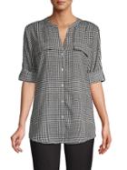 Calvin Klein Collection Rolled-sleeve Button-front Plaid Blouse