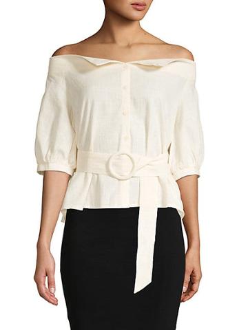Haute Rogue Off-the-shoulder Belted Cotton Top