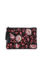 Loeffler Randall Floral-embroidered Suede Tassel Pouch