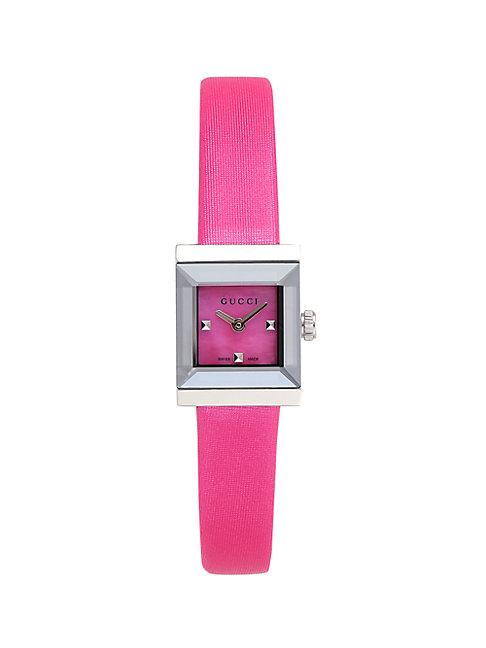 Gucci Stainless Steel & Embossed Leather-strap Rectangle Watch