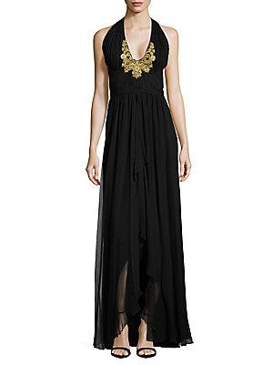 Marchesa Notte Cinched Halter Gown