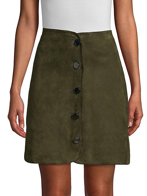 Elie Tahari Ginger Button-front Stretch Suede A-line Skirt