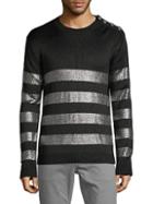 Balmain Metallic Stripe Shoulder-button Sweater