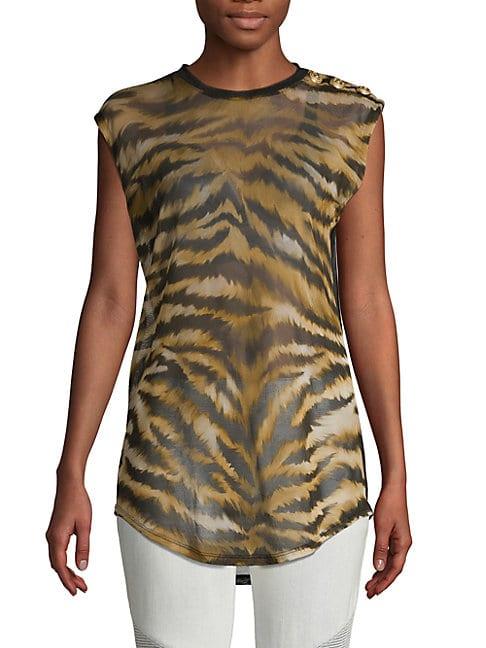 Balmain Tiger-print Silk Top