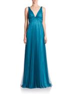 Ml Monique Lhuillier Double V Pleated Tulle Gown