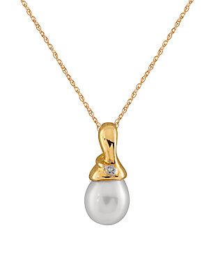 Masako Pearls 8-8.5mm White Drop Pearl & 14k Yellow Gold Pendant Necklace