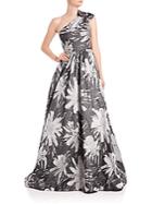Theia Jacquard One-shoulder Floral Ball Gown